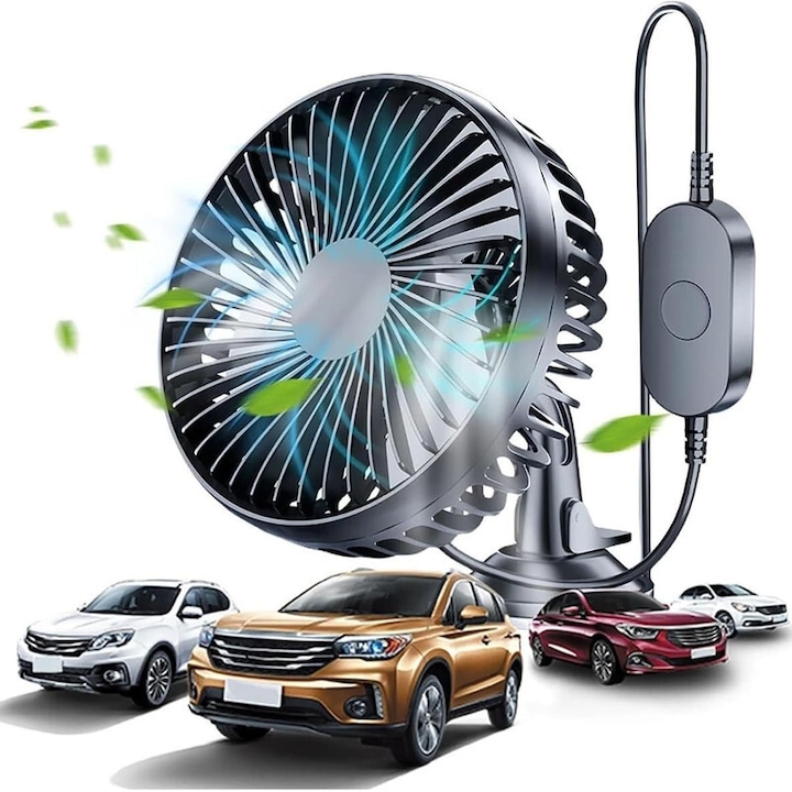Автомобилен вентилатор с вендуза, 5V, преносим, 3 скорости, неплъзгаща се силиконова основа, безшумен