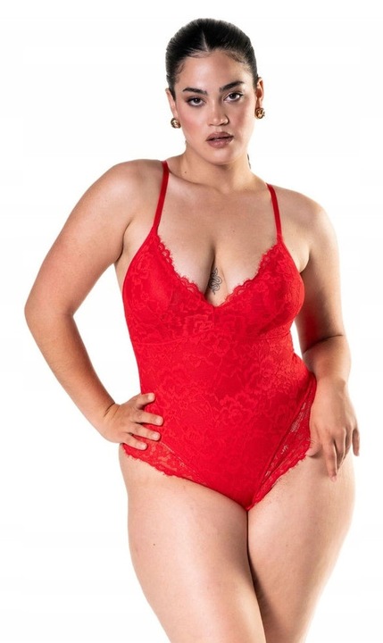 Heyshape szexi body, piros, csipke, állítható pántok, poliamid/elasztán, XL INTL
