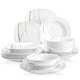 Set de masa 24 piese, Malacasa, portelan alb cu decoratiuni, boluri, farfurii desert, farfurii supa, farfurii principale