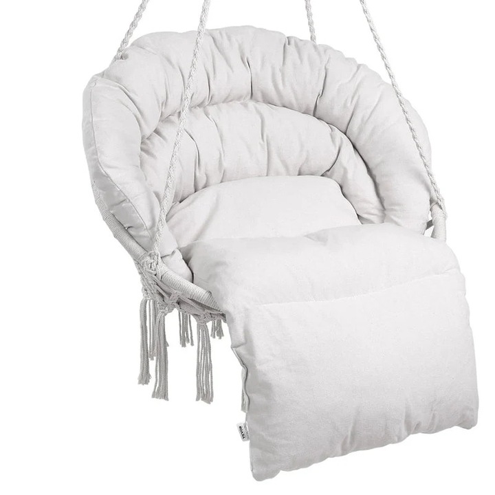 Висящ стол, височина 1 м, товароносимост 150 кг, с възглавници и монтажни аксесоари, бял