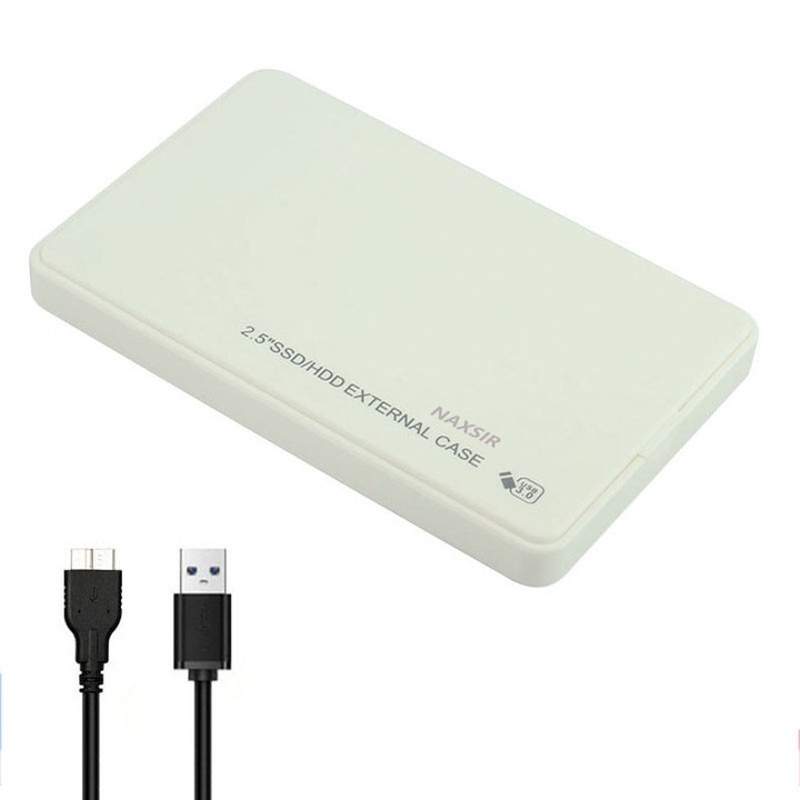 Külső SSD állvány, NAXSIR, USB 3.0, kompatibilis 2,5 hüvelykes SATA HDD/SSD-vel, 6 Gbps, hordozható, könnyen telepíthető, ABS/PC, fehér