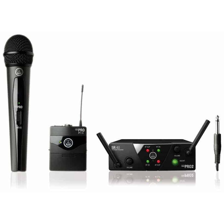 Комплект безжичен микрофон AKG WMS 40 Mini, двоен, вокални и инструментални, 660-865 MHz, черен цвят