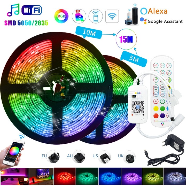 Lumina Bluetooth 12VLED 5050 RGB cu 24 de taste Bluetooth 5M 10M 15M 20M