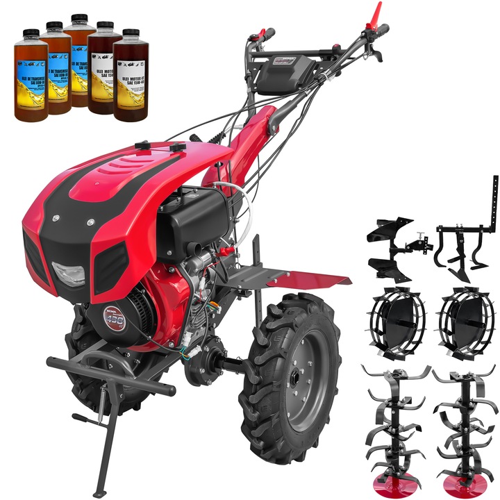 Motocultor Weima WM1100BE, pornire electrica, motor 10 CP, diesel, 2+1 viteze, latime lucru 135 cm, freze, roti cauciuc 5.00-12", roti metal, cultivator, plug reversibil, 5l ulei
