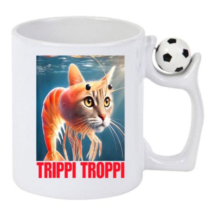 Cana Tralalero Tralala cu Trippi Troppi - Italian Brainrot Meme T-Shirt, Cri-Flo, Ceramica, 330ml. Minge rotativa antistres, Maner si interior Alb-Negru