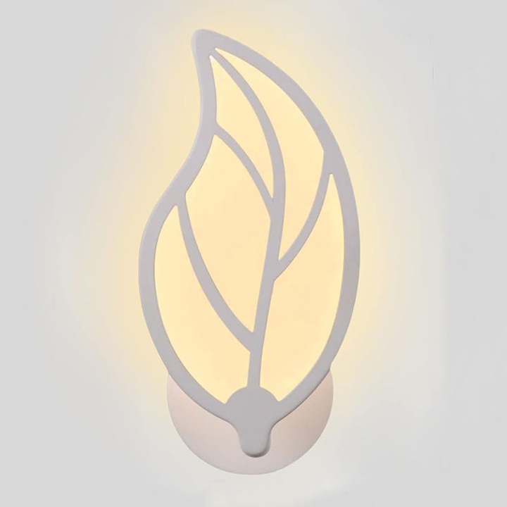 LED стенна лампа, дизайн на листо, 12W, 3 режима на осветление, 12x25см, за вътрешна употреба