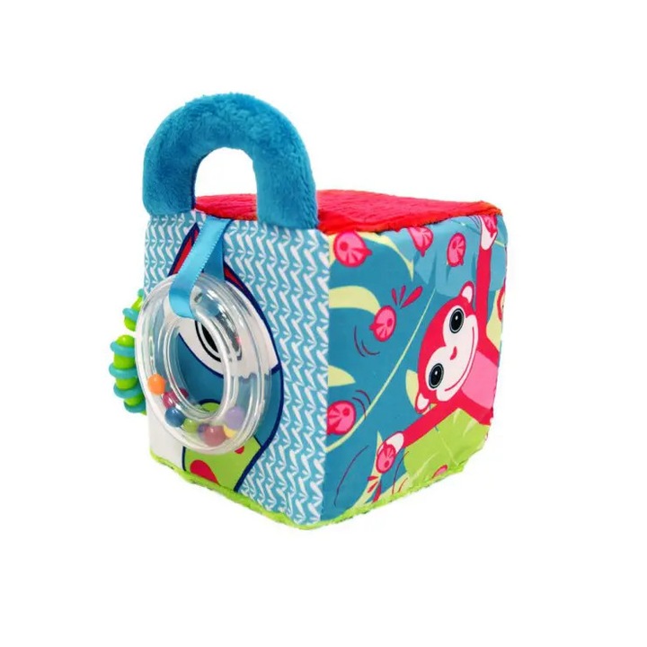 Текстилен куб за активности LUDI, тема джунгла, многоцветен, 15x15x15см