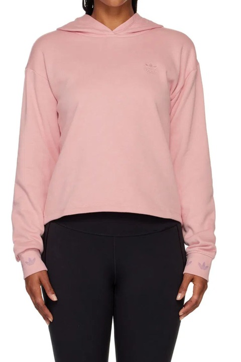 Къс суитшърт Adidas, розов, памучен, с качулка и спуснати рамене