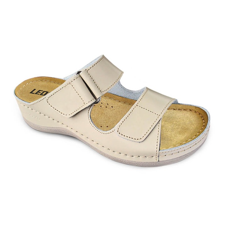 Saboti din piele, de vara, Leon 905, Bej, Bej, 36