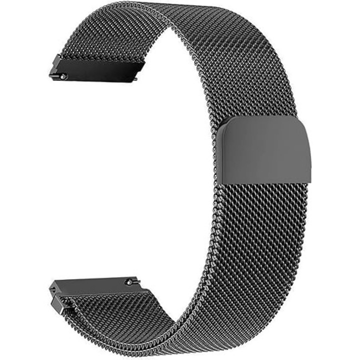 Curea ceas magnetica SA&SO General Store®, compatibila cu smartwatch Huawei Watch GT 2 / 3 PRO, Samsung Galaxy Watch 46 mm sau orice ceas cu latime curea 22 mm, Negru