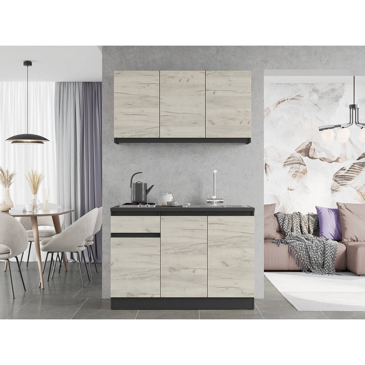 Set mobilier bucatarie ECO K-5, fara blat de lucru, Everest Mebel, 120х204х60 cm, Antracit/Kraft stejar alb
