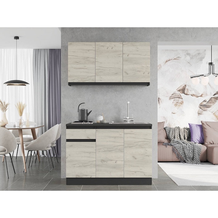 Set mobilier bucatarie ECO K-5, fara blat de lucru, Everest Mebel, 120х204х60 cm, Antracit/Kraft stejar alb