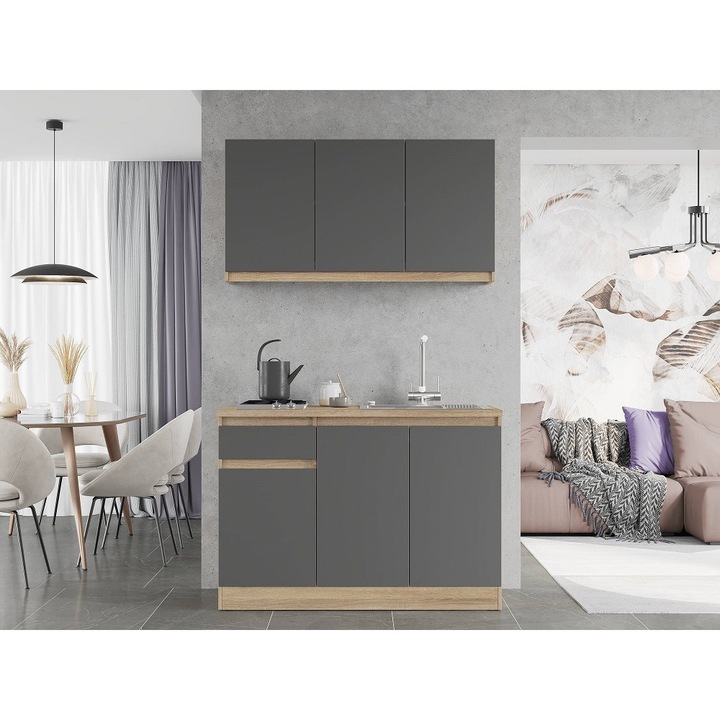 Set mobilier bucatarie ECO K-5, fara blat de lucru, Everest Mebel, 120х204х60 cm, Stejar Sonoma/Grafit