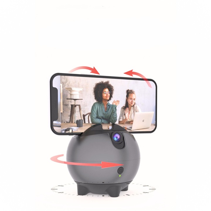 Държач за смартфон MACASORE Q9 с 360° автоматично проследяване, AI жестове, без приложение, включен фото спусък, идеален за TikTok, Zoom, на живо, влогове, iPhone Android, стабилизирано заснемане, зареждане през USB C