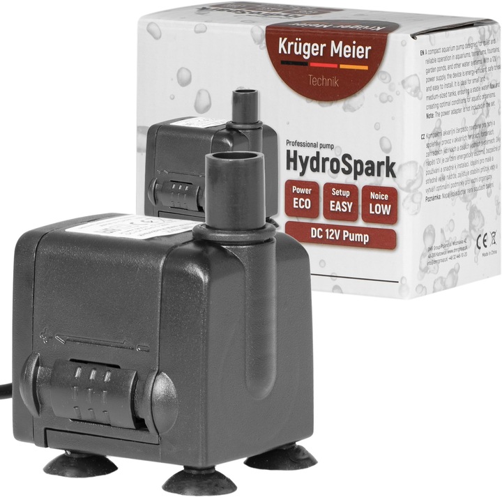 Szivattyú, Kruger Meier, HydroSpark 450l/h, 12V mini pumpa, szabályozható, mobil & off-grid, akváriumhoz, 4.2W