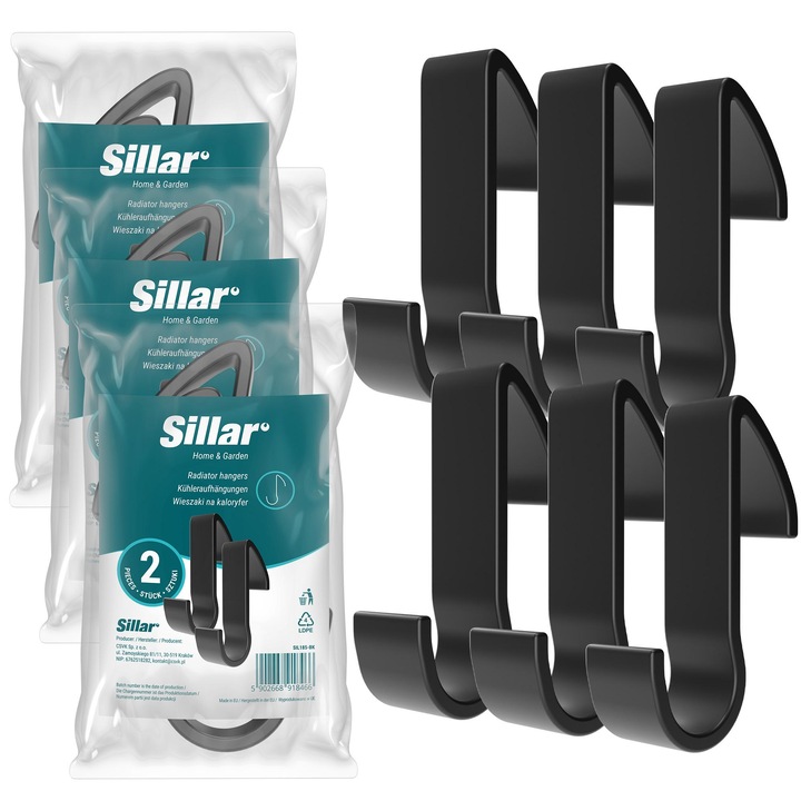 Carlige de baie functionale, pentru radiator de baie, 6 buc, 11.7 x 7cm, negru