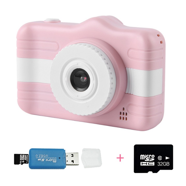 Gyermek digitális fényképezőgép, 3,5 hüvelyk, 20 MP, rózsaszín, készlet 32 GB-os SD kártyával