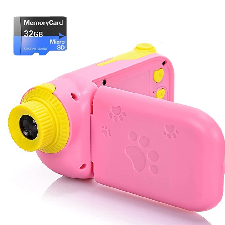 Camera digitala copii HERUSI 20MP ecran 2 inch albastru roz 100x57x38mm set