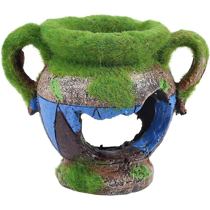 Decor acvariu HERUSI, vaza rasina, verde, 6.5x9cm