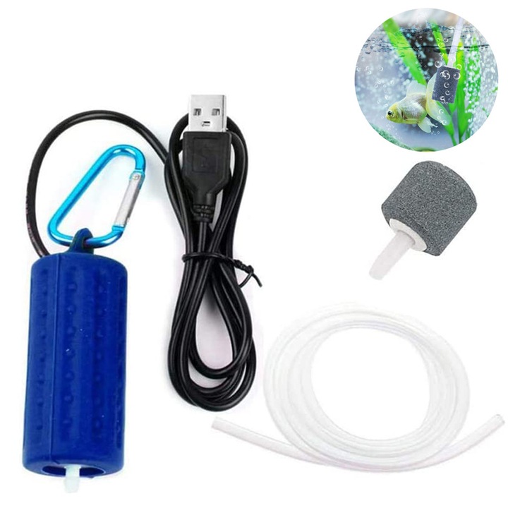 USB akvárium levegőpumpa, kompakt, csendes, 400ml/perc, 1.5m kábel
