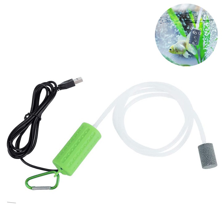 USB akvárium levegőpumpa, kompakt, csendes, 400ml/perc, 1.5m kábel