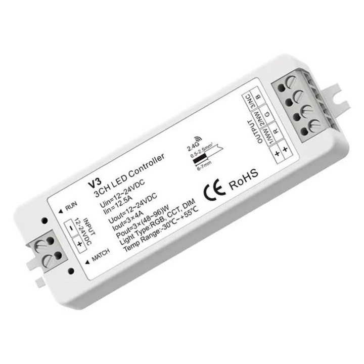 Optonica 6663534 SD V3 2.4G RF vezérlő DC 12-24V / 3x4A  RGB/CCT/dimmer