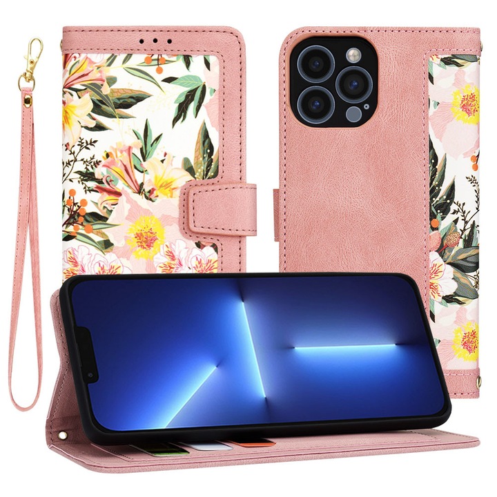 Husa pentru Apple iPhone 13 Pro Max, din Piele Ecologica, Danex, Culoare Roz