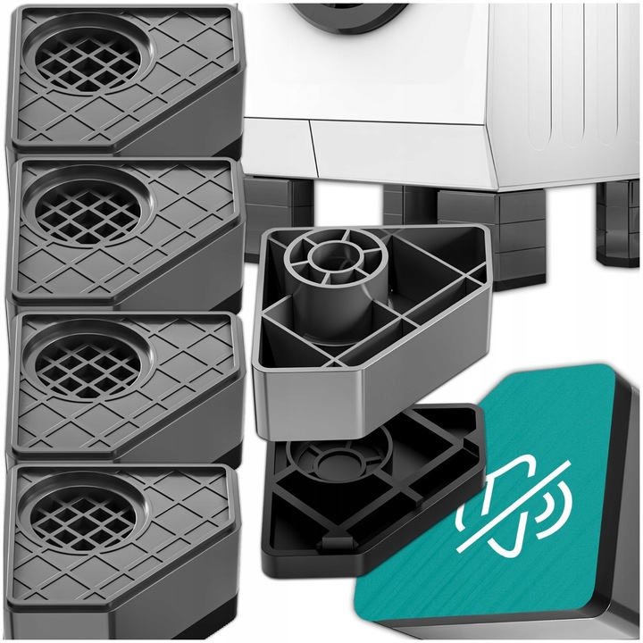 Picioare Antivibratii Masina Spalat, Avocado Home, Set 4 Bucati XXL, Reducere Zgomot Si Stabilizare, Protectie Podea Si Design Modular Etajabil, Compatibile Cu Uscator Sau Frigider, Material TPU Rezistent, 9x9x4.6 cm, Gri