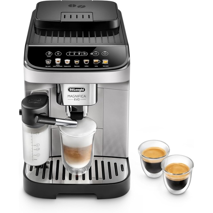 Espressor DeLonghi Magnifica Evo ECAM 292.81.SB, 1450 W, 7 programe, functie 2 cesti, rezervor 1.2 L, touch, spumare lapte, Argintiu