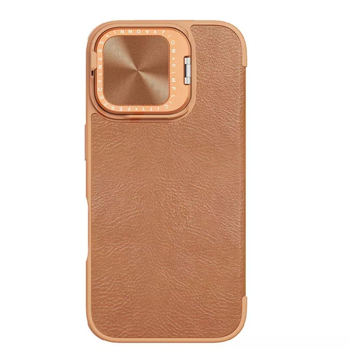 Husa Protectie Compatibila cu Qin Prop Leather Case, Nillkin, iPhone 16 - Brown