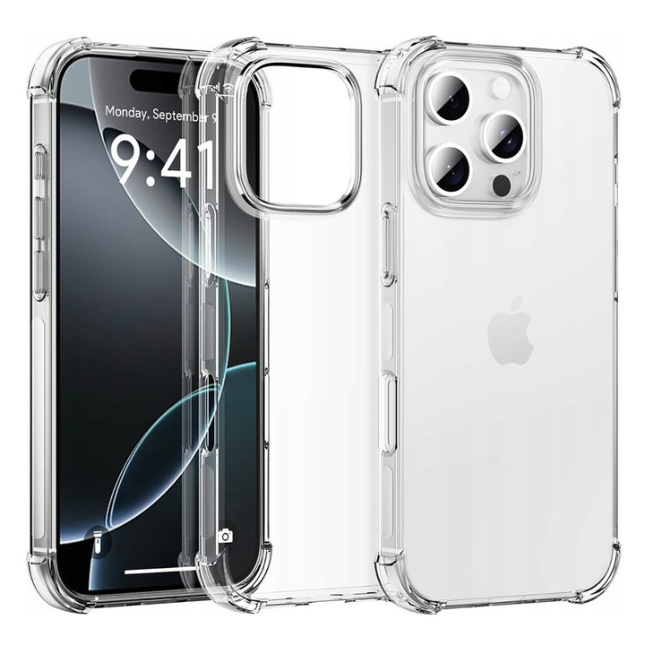 Husa Clear Anti-Soc pentru Apple iPhone 16 Pro Max, Protectie Colturi AirBag, Rezisntenta Socuri si Zgarieturi, Design Slim, Transparenta