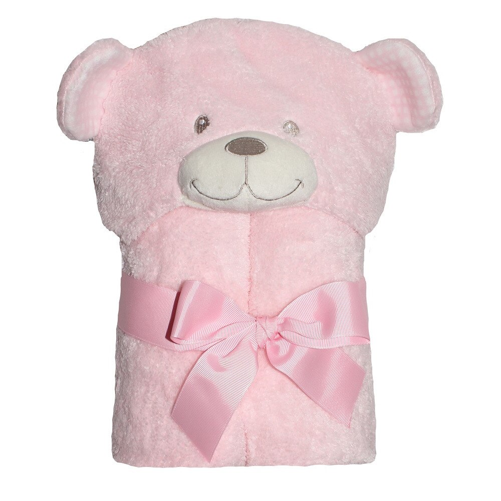 Paturica ursulet, cu gluga, roz, 75x100cm