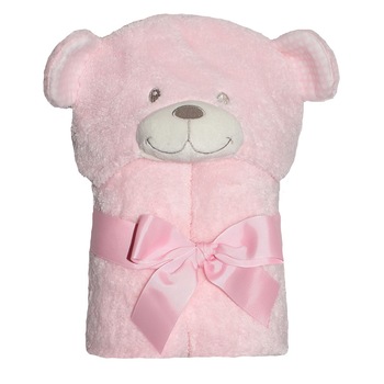 Paturica ursulet, cu gluga, roz, 75x100cm Paturica ursulet, cu gluga, roz, 75x100cm