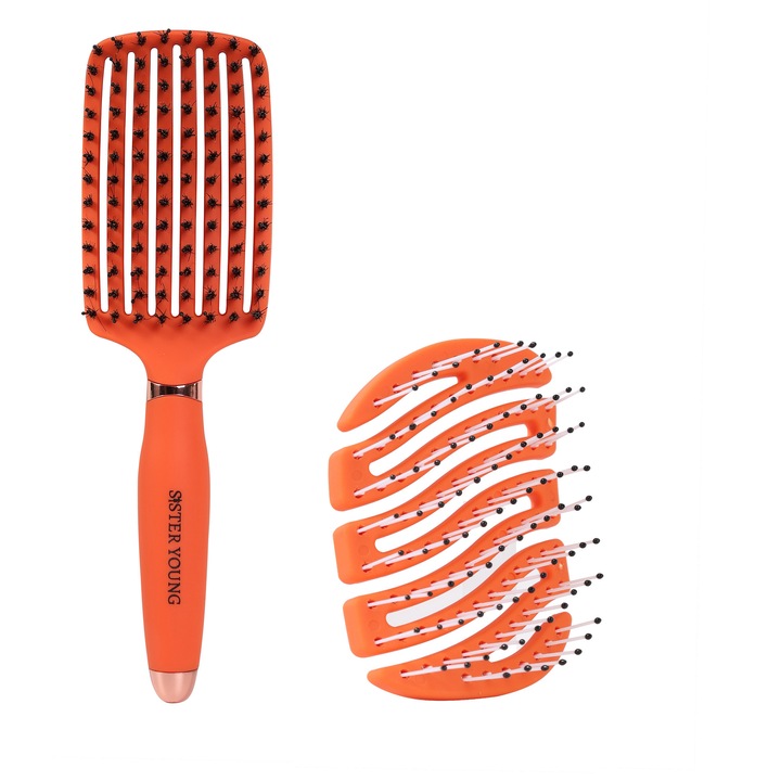 Set Perii Pentru Par, Sister Young, Mila Si Ovia, Ovia Cu Mistret, Mila Cu Nylon Cu Bile, Design Ergonomic Multifunctional Pentru Ingrijire Zilnica, Multicolor