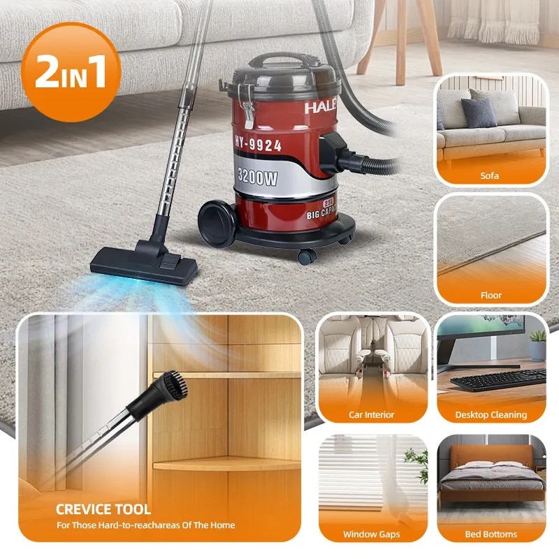 Aspirator Industrial 2 in 1 HALEY 3200W, de 25L, Filtrare Multistrat, Putere Mare, Silentios, Tub Telescopic