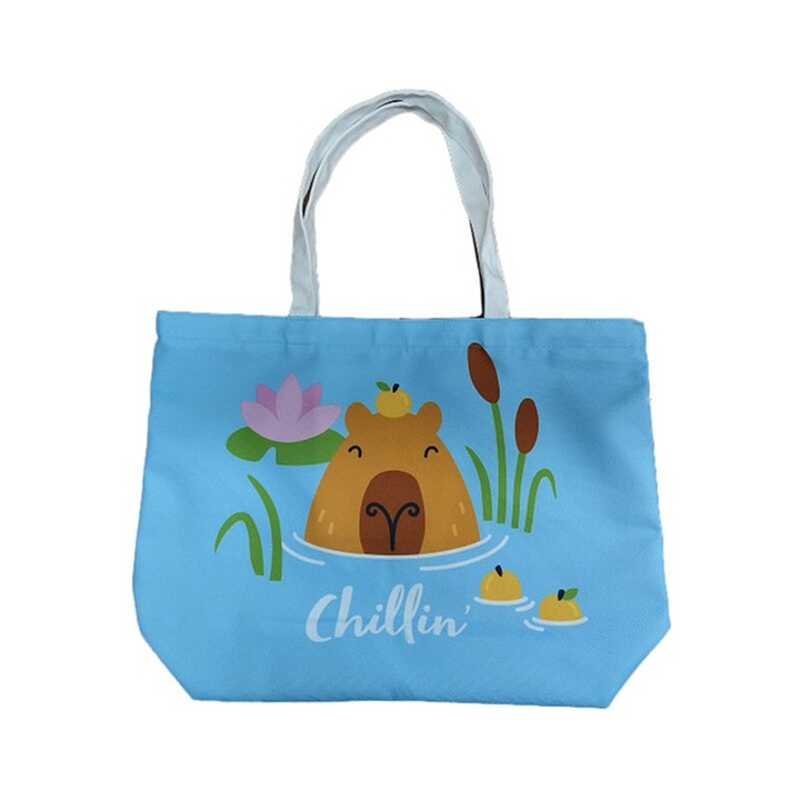 Плажна чанта, Капибара, забавно послание Chillin', 35x47x13 см, Многоцветна