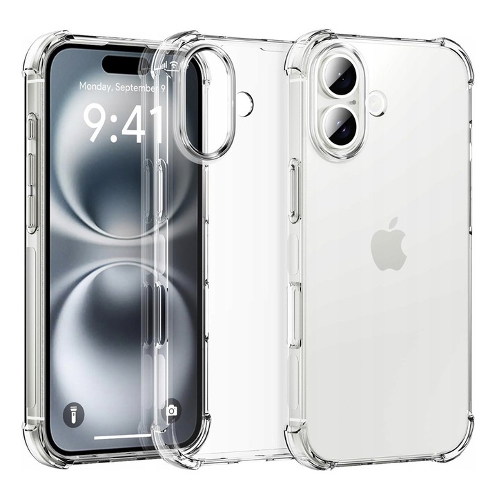 Husa Clear Anti-Soc pentru Apple iPhone 16 Plus, Protectie Colturi AirBag, Rezisntenta Socuri si Zgarieturi, Design Slim, Transparenta