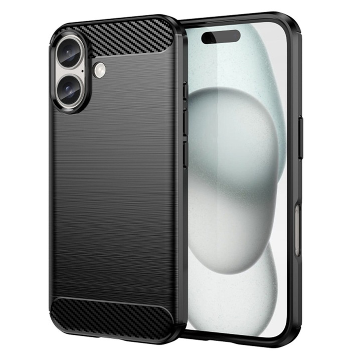 Husa protectie pentru iPhone 16 Plus, Accesorio Carbon Silicone, Black