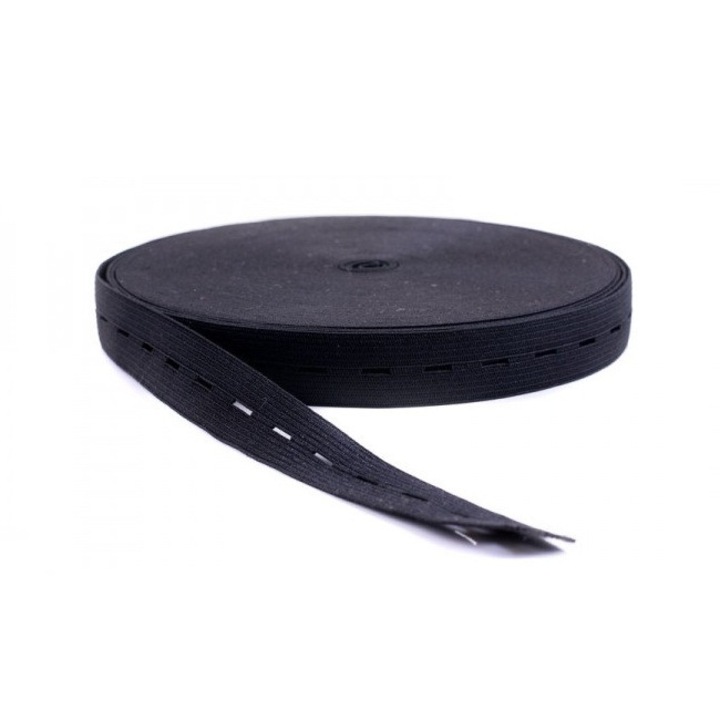 Elastic butoniera 20 mm, 25 m rola, negru, reglabil pentru confectii copii si gravide