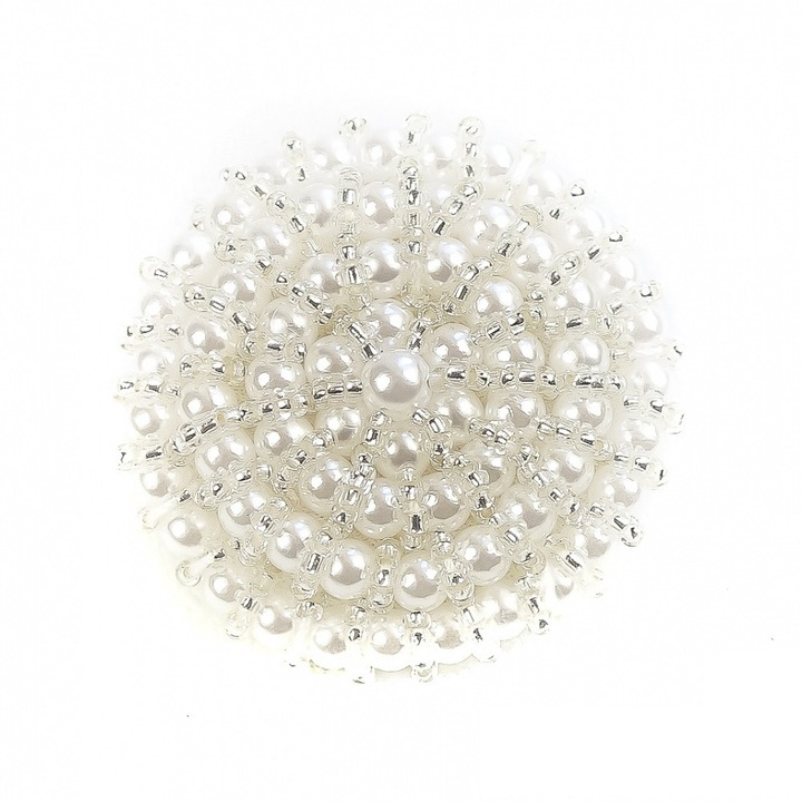 Nasturi ivoire din plastic, cu margele, 45 mm, 2 bucati, pentru haine si decoratiuni