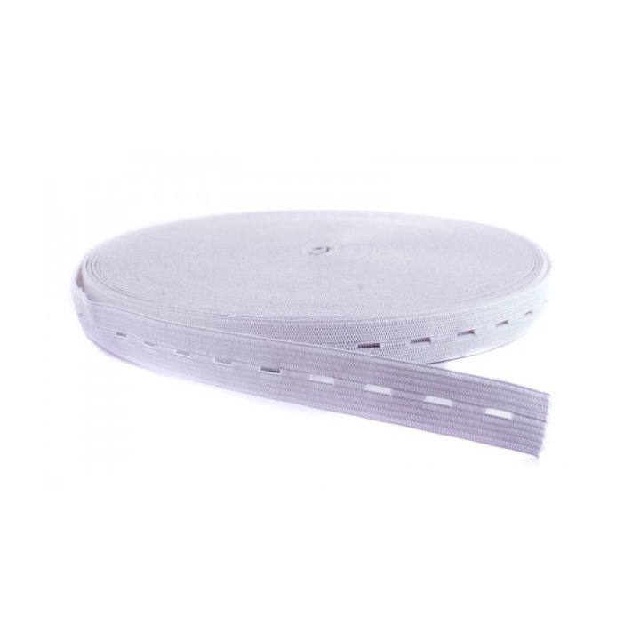 Elastic butoniera 20 mm, 25 m rola, alb, reglabil pentru confectii copii si gravide