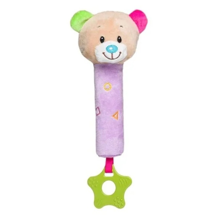 Medve alakú fogzási játék, Csecsemők és gyermekek 0+ éves korig, Csörgővel, Plus, 10x18 cm, Lila