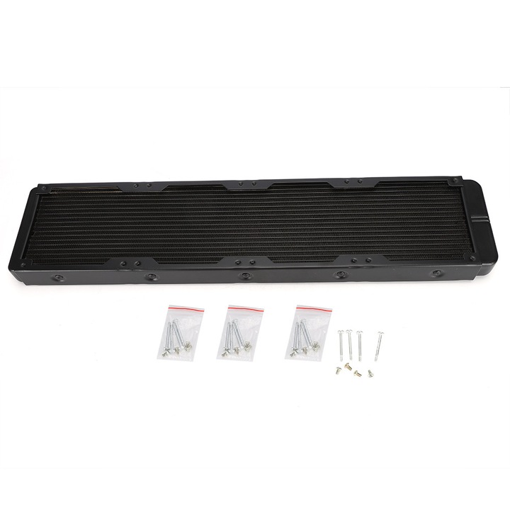 Radiator de racire cu apa 18-tuburi, aluminiu negru, sistem de prindere pentru computer