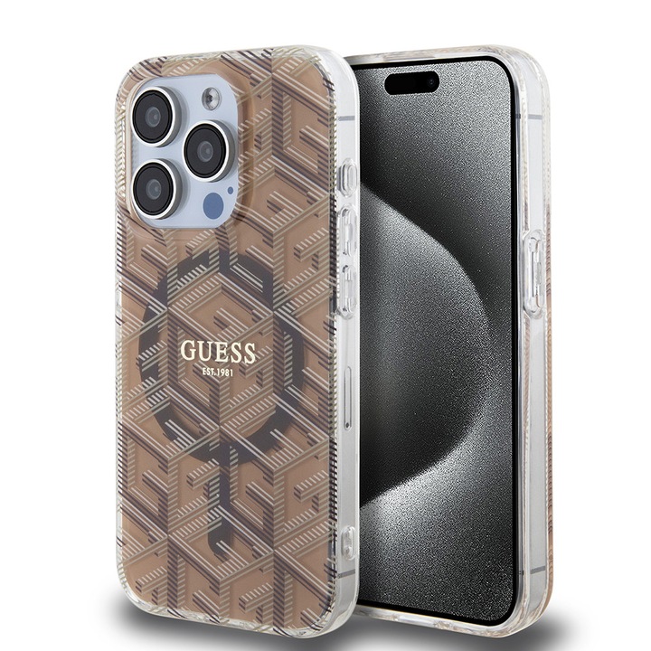 Калъф за Apple iPhone 15 Pro, Поликарбонат, Guess, Кафяв