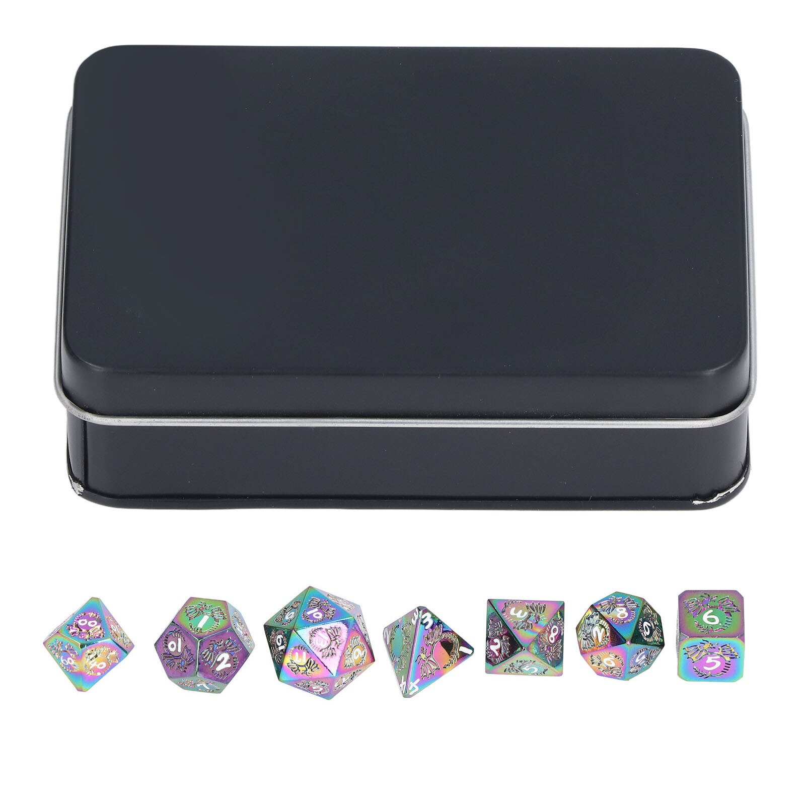 rars♡ Set de zaruri poliedrice metalice Fokelyi, 7 piese, 2cm, cu cutie