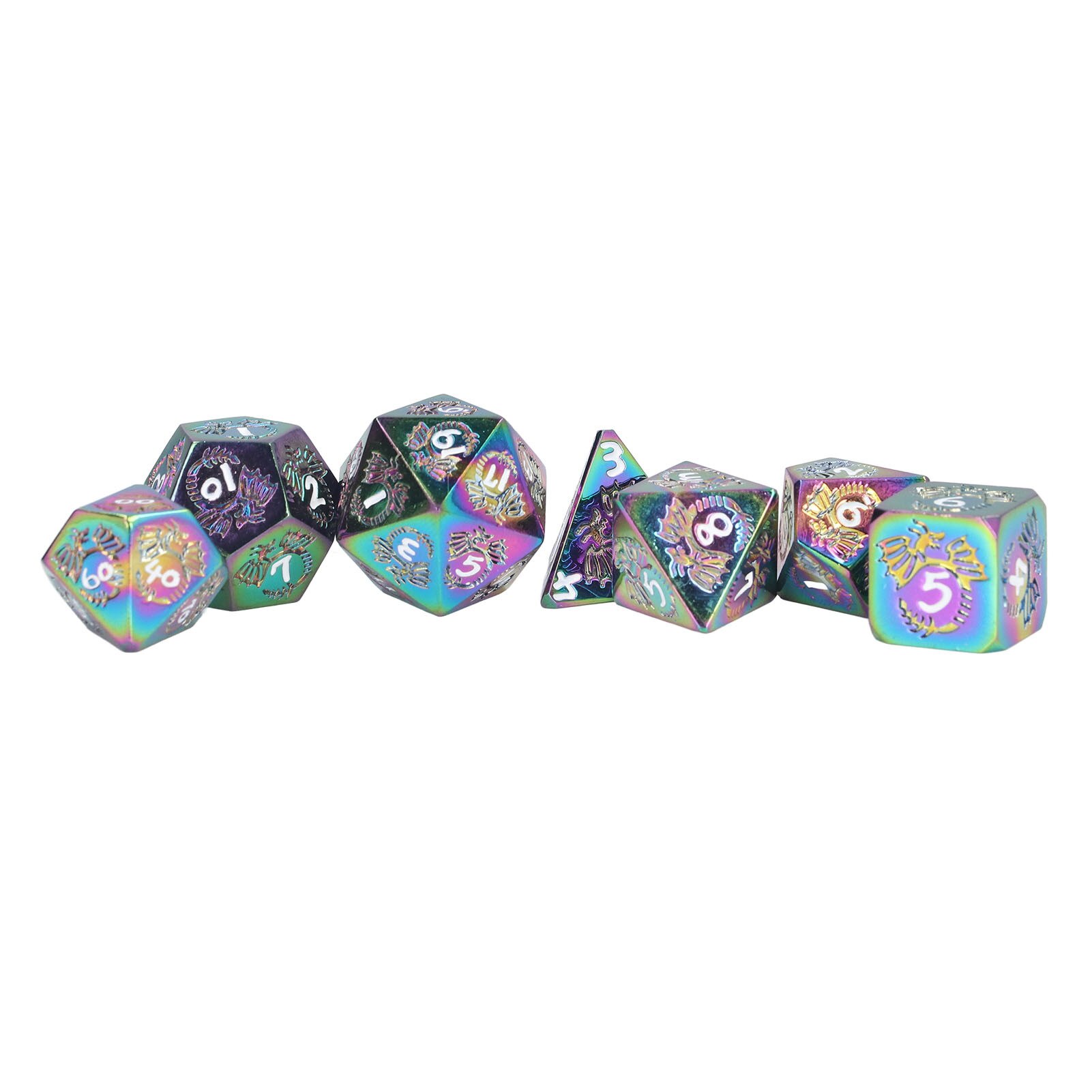 Set de zaruri poliedrice metalice Fokelyi, 7 piese, 2cm, cu cutie