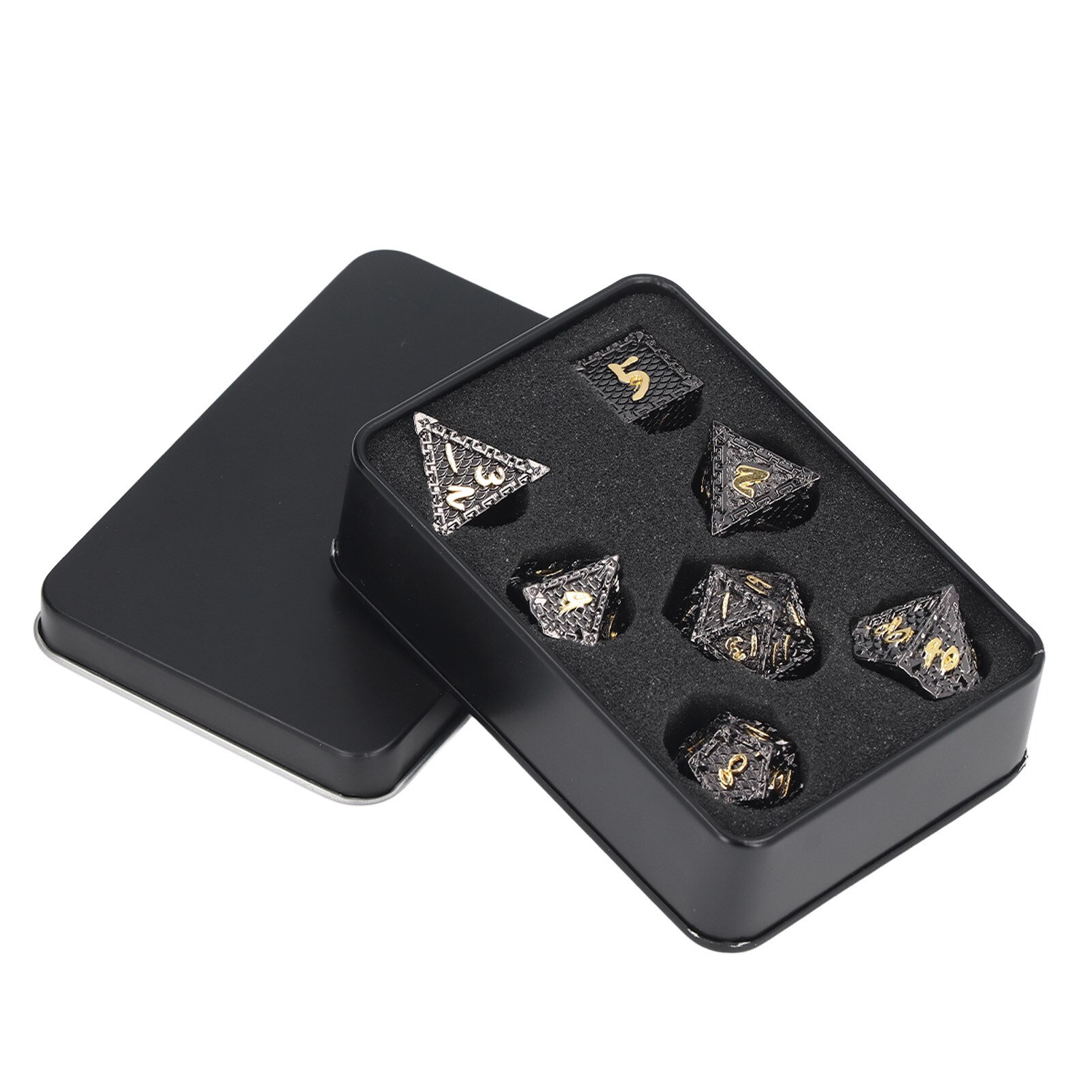 Set de zaruri metalice poliedrice 7 piese Fokelyi, multicolor, cu