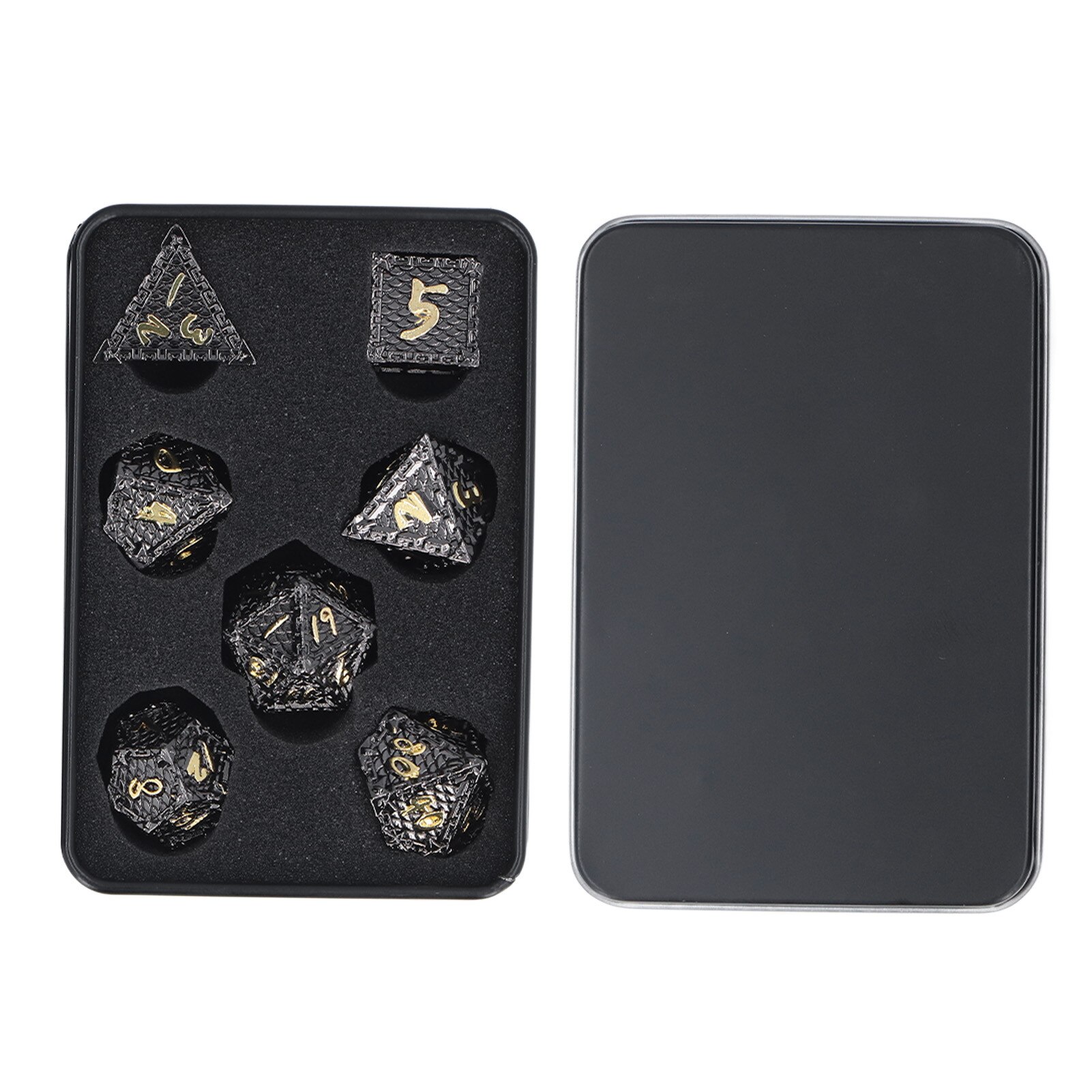 Set de zaruri metalice poliedrice 7 piese Fokelyi, multicolor, cu