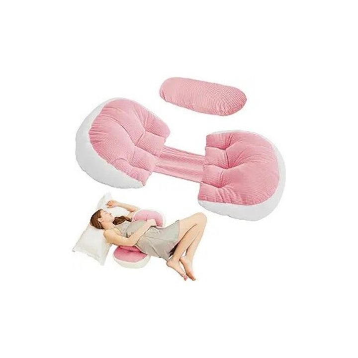 Perna gravide, confortabila, usor de curatat, racoritoare, perna de dormit laterala, suport lombar, hranire postpartum, bebelus, 65*38 cm, roz