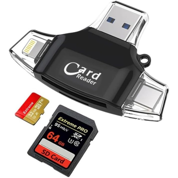 Четец за карти с адаптер, 5 в 1, Универсален четец за SD TF карти, USB C SD TF четец за карти памет, USB C хъб многопортов адаптер, 5 в 1 Type-C адаптер за камера, съвместим с всички Type-C устройства